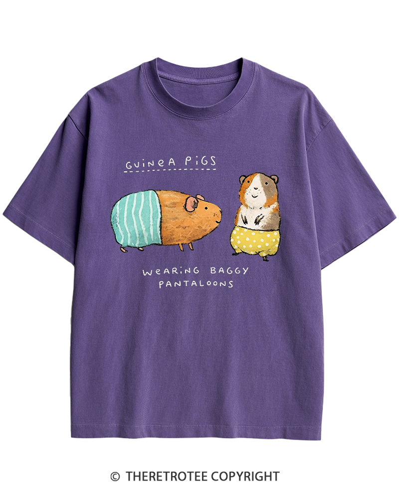 TheRetroTee Vintage Cute Guinea Pig Whimsical Heavy Cotton T-Shirt