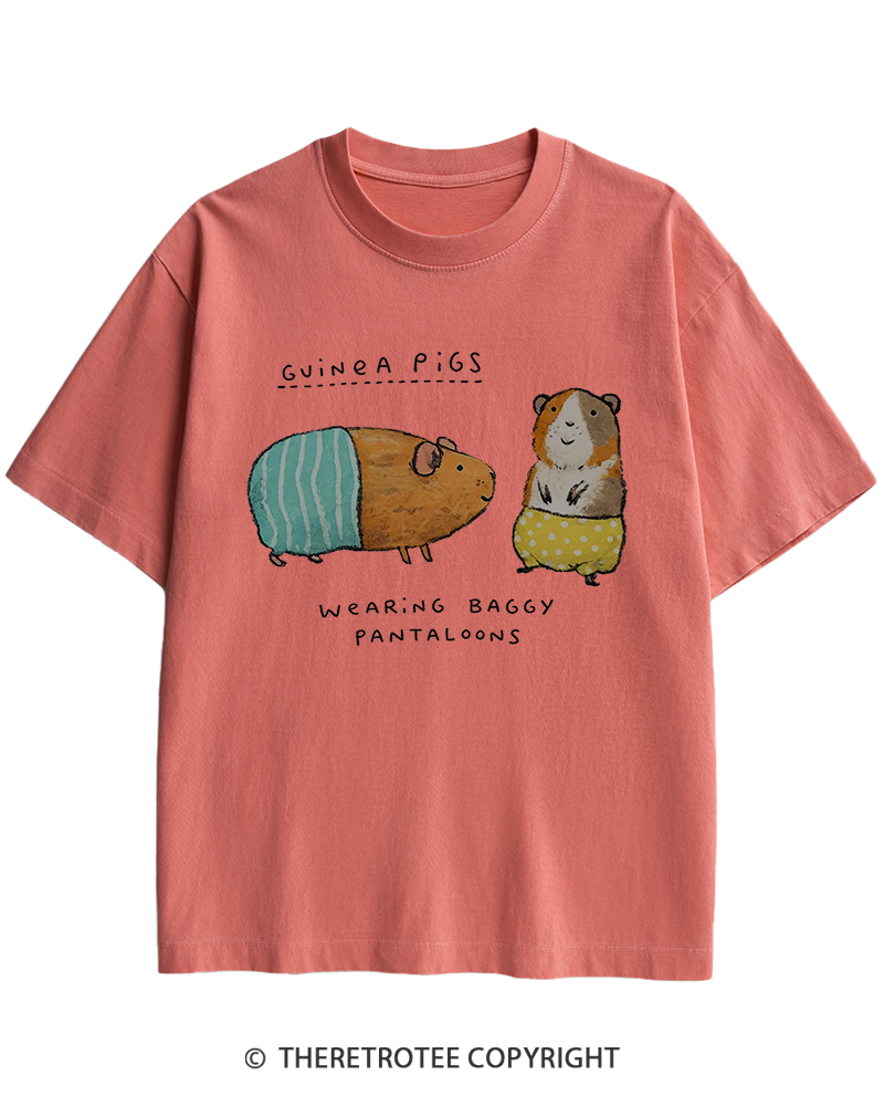 TheRetroTee Vintage Cute Guinea Pig Whimsical Heavy Cotton T-Shirt