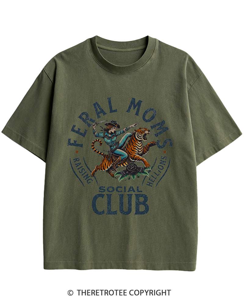TheRetroTee Feral Moms Social Club 1950s Heavy Cotton T-Shirt