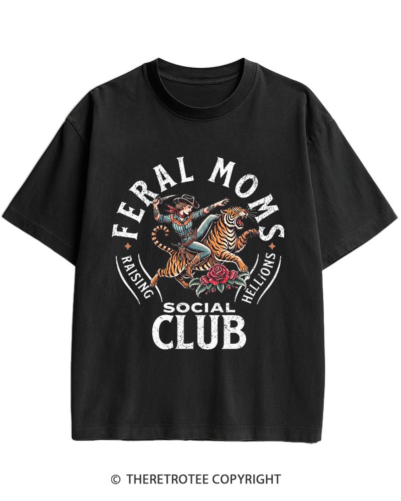 TheRetroTee Feral Moms Social Club 1950s Heavy Cotton T-Shirt