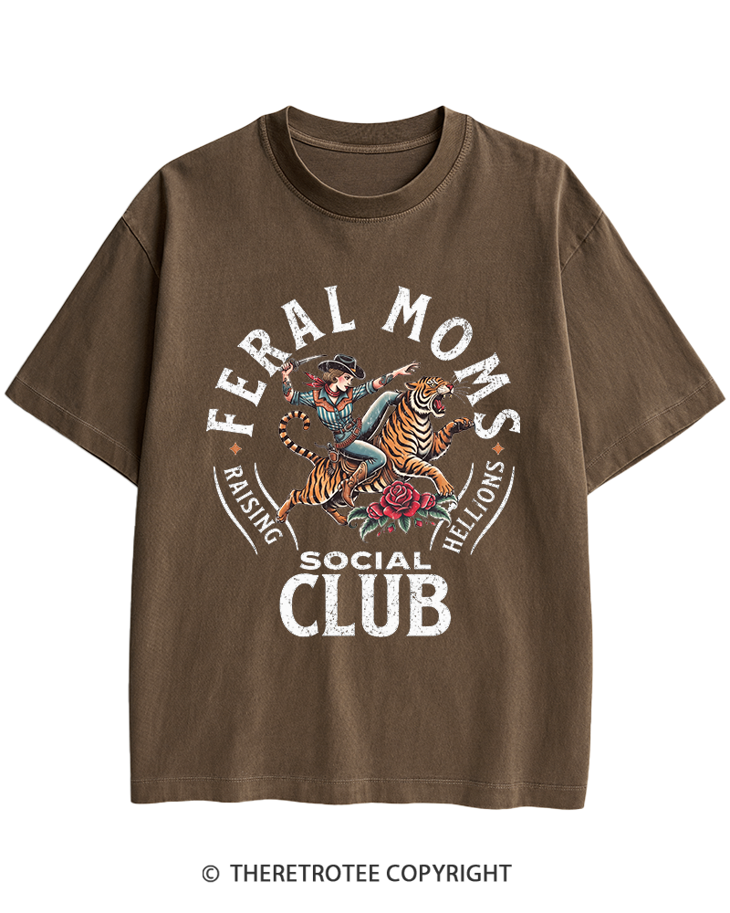 TheRetroTee Feral Moms Social Club 1950s Heavy Cotton T-Shirt