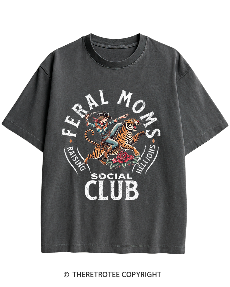 TheRetroTee Feral Moms Social Club 1950s Heavy Cotton T-Shirt