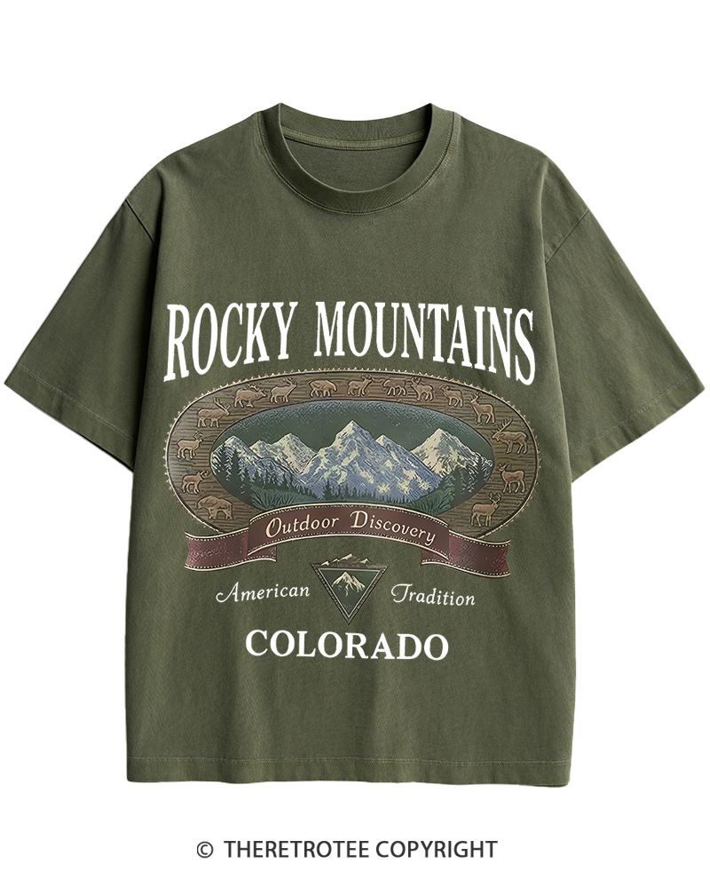 TheRetroTee Rocky Mountains Colorado 1980s Cotton T-Shirt