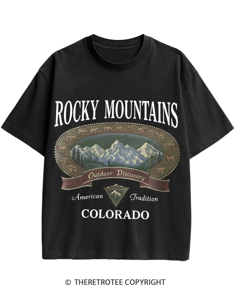 TheRetroTee Rocky Mountains Colorado 1980s Cotton T-Shirt
