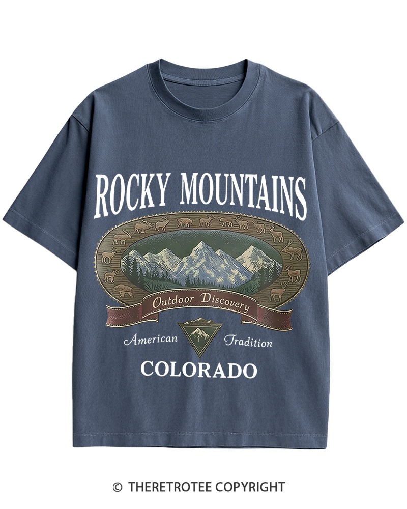 TheRetroTee Rocky Mountains Colorado 1980s Cotton T-Shirt