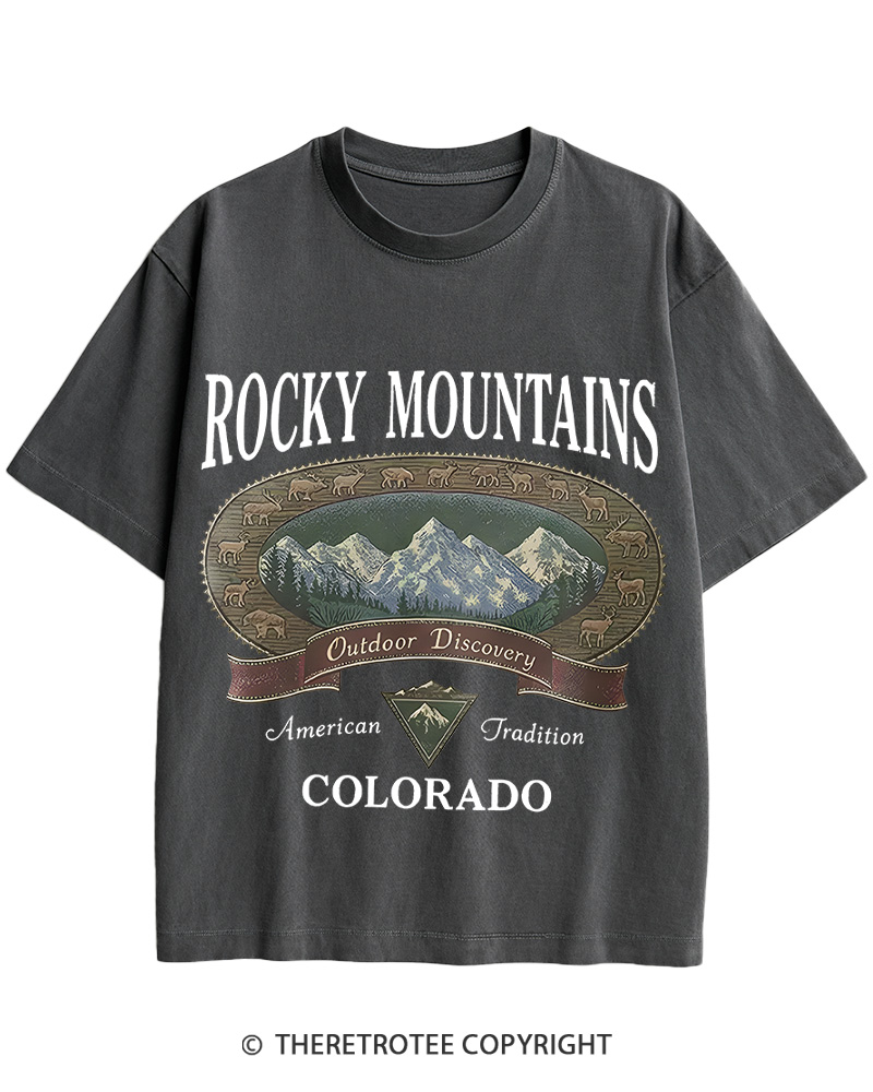 TheRetroTee Rocky Mountains Colorado 1980s Cotton T-Shirt