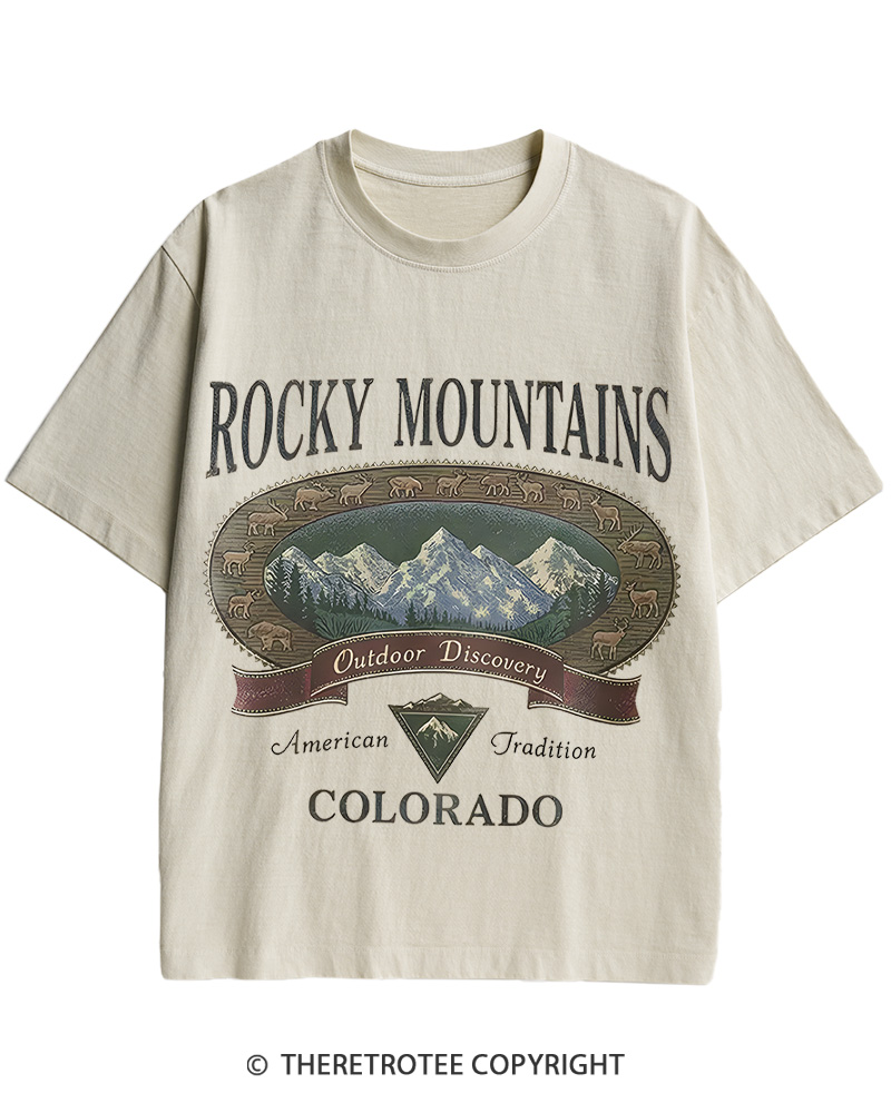 TheRetroTee Rocky Mountains Colorado 1980s Cotton T-Shirt