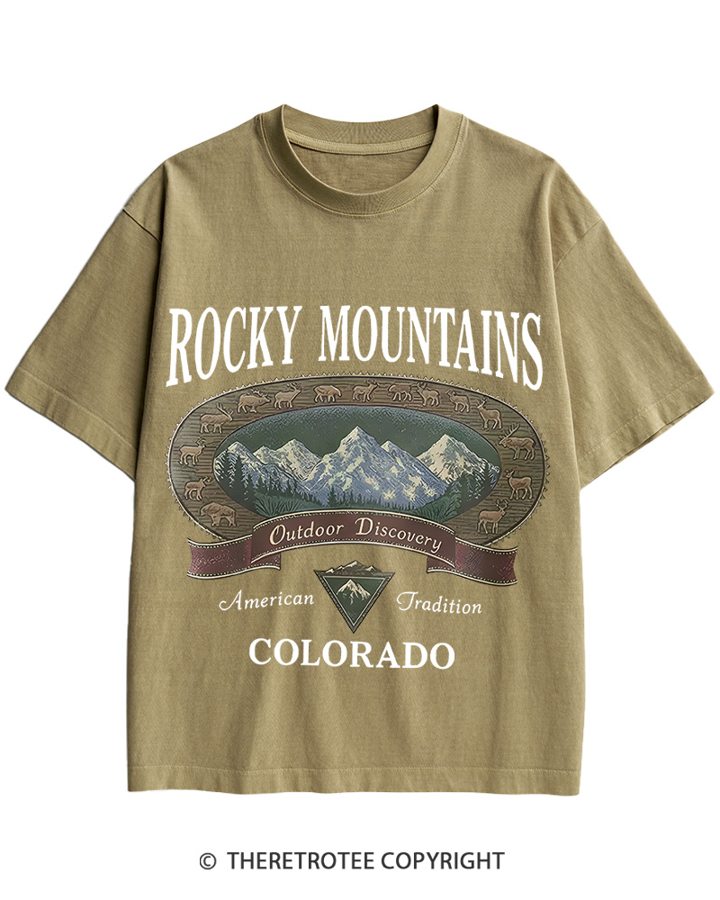 TheRetroTee Rocky Mountains Colorado 1980s Cotton T-Shirt