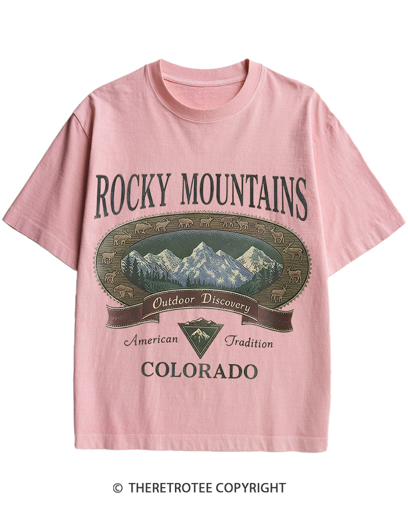 TheRetroTee Rocky Mountains Colorado 1980s Cotton T-Shirt