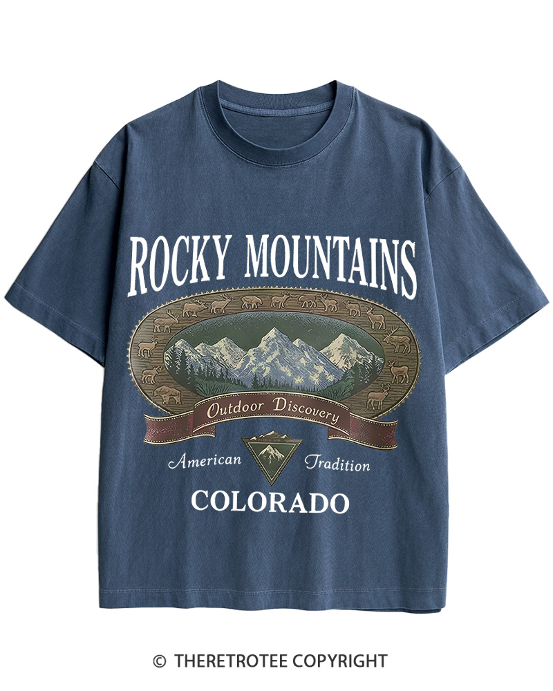 TheRetroTee Rocky Mountains Colorado 1980s Cotton T-Shirt