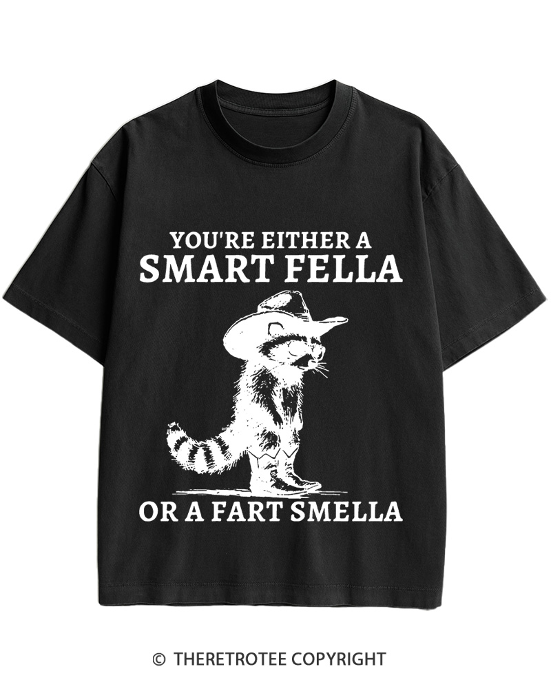 TheRetroTee Smart Fella Raccoon 90s Shirt Cotton T-Shirt