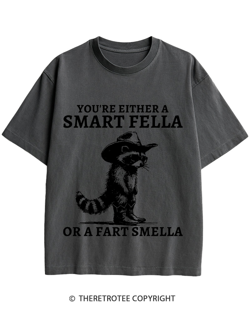 TheRetroTee Smart Fella Raccoon 90s Shirt Cotton T-Shirt