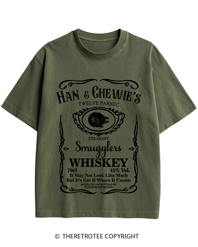 TheRetroTee Han & Chewie's Whiskey Twelve Parsec Chewbacca 1990s Cotton T-Shirt