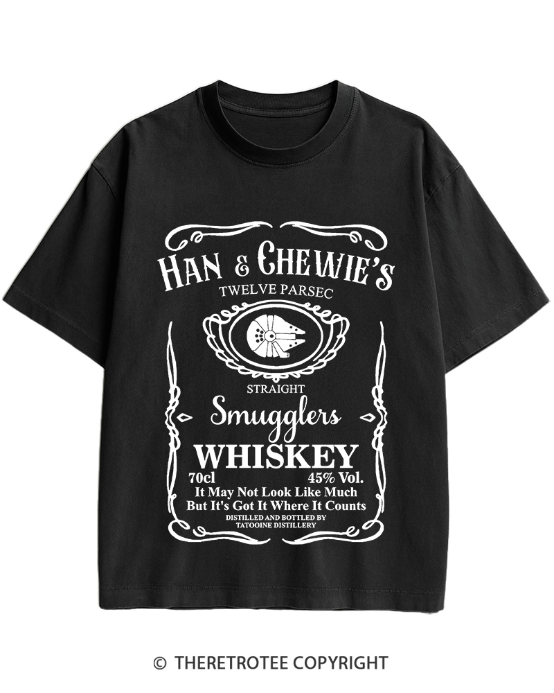 TheRetroTee Han & Chewie's Whiskey Twelve Parsec Chewbacca 1990s Cotton T-Shirt