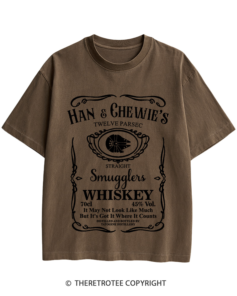 TheRetroTee Han & Chewie's Whiskey Twelve Parsec Chewbacca 1990s Cotton T-Shirt