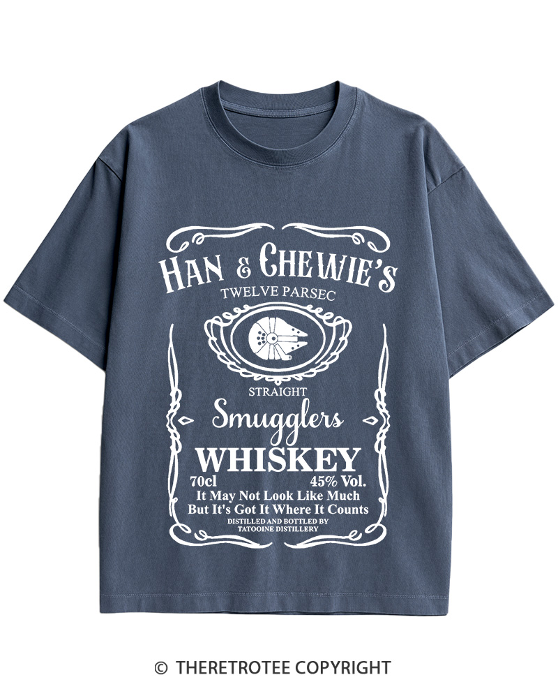 TheRetroTee Han & Chewie's Whiskey Twelve Parsec Chewbacca 1990s Cotton T-Shirt