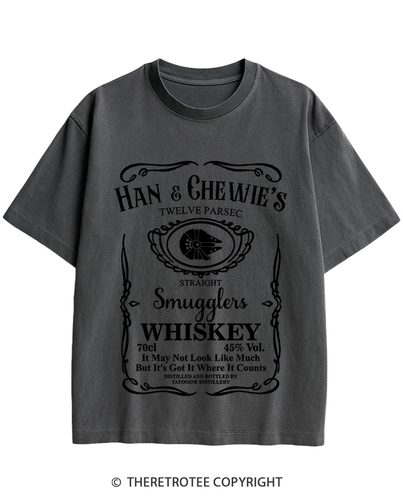 TheRetroTee Han & Chewie's Whiskey Twelve Parsec Chewbacca 1990s Cotton T-Shirt