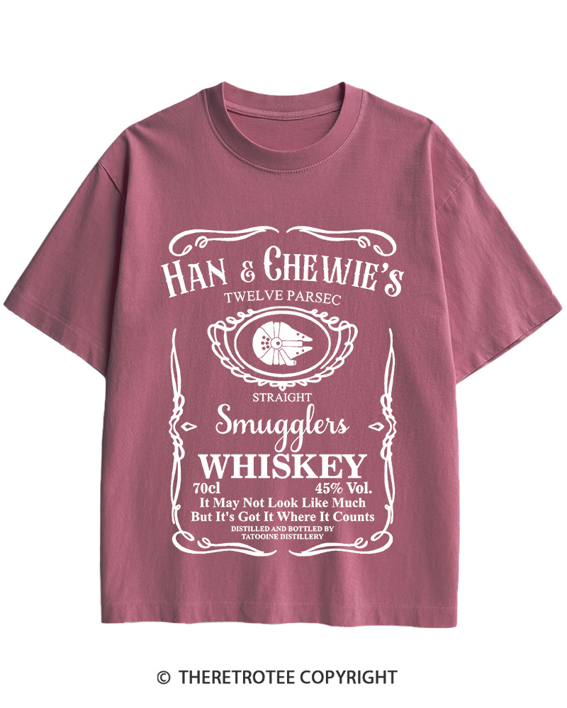 TheRetroTee Han & Chewie's Whiskey Twelve Parsec Chewbacca 1990s Cotton T-Shirt