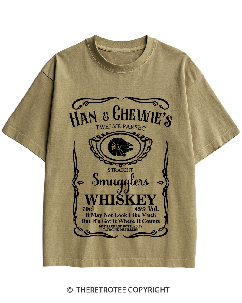 TheRetroTee Han & Chewie's Whiskey Twelve Parsec Chewbacca 1990s Cotton T-Shirt