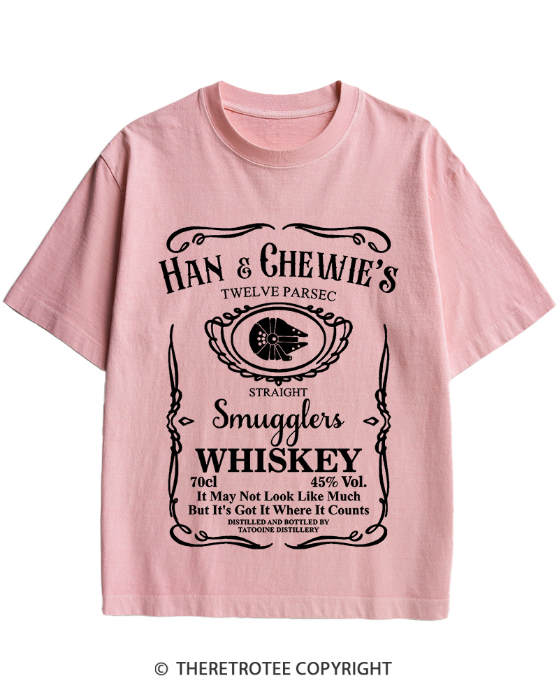 TheRetroTee Han & Chewie's Whiskey Twelve Parsec Chewbacca 1990s Cotton T-Shirt
