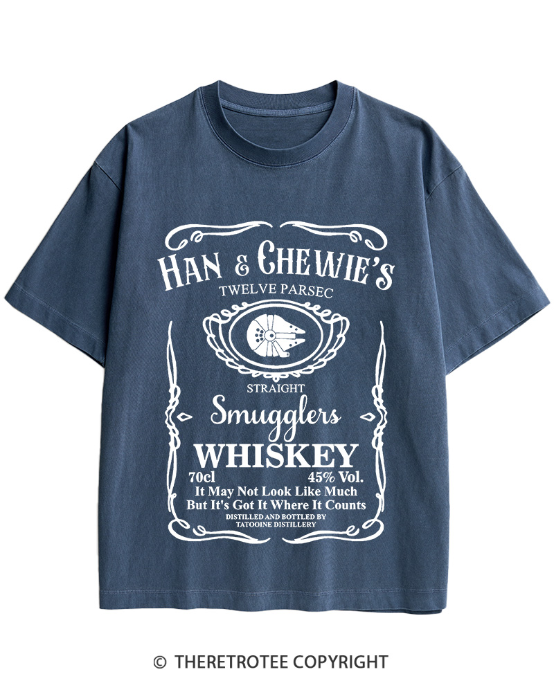 TheRetroTee Han & Chewie's Whiskey Twelve Parsec Chewbacca 1990s Cotton T-Shirt