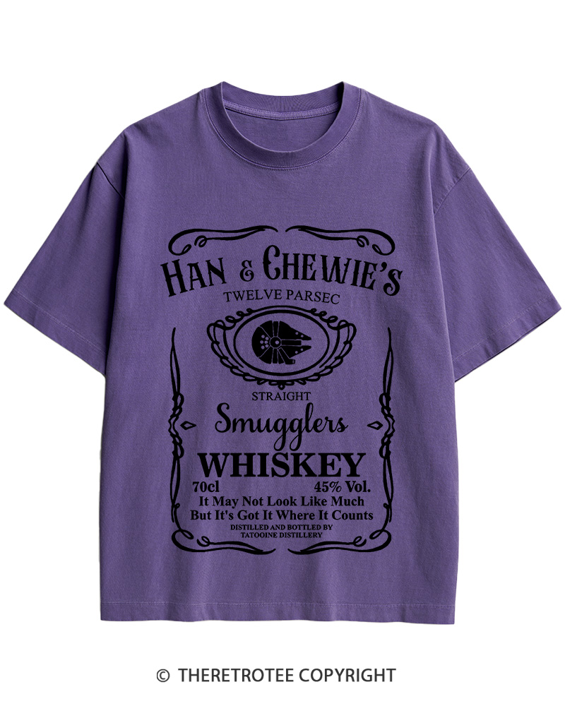 TheRetroTee Han & Chewie's Whiskey Twelve Parsec Chewbacca 1990s Cotton T-Shirt