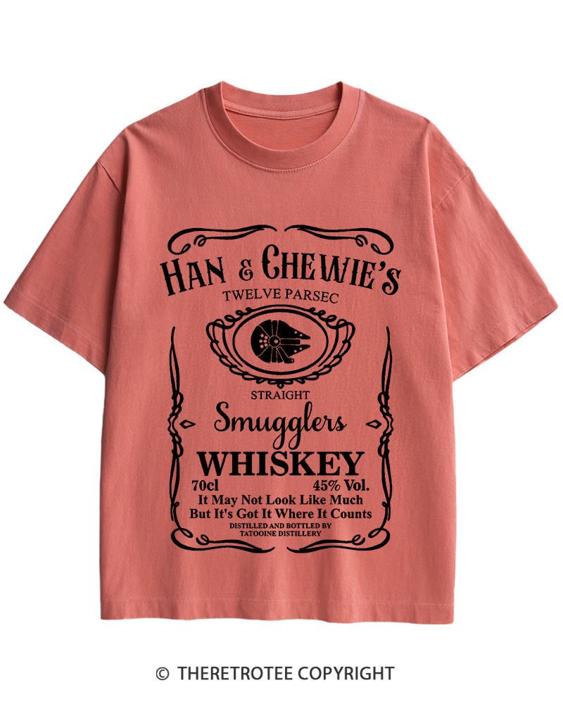 TheRetroTee Han & Chewie's Whiskey Twelve Parsec Chewbacca 1990s Cotton T-Shirt