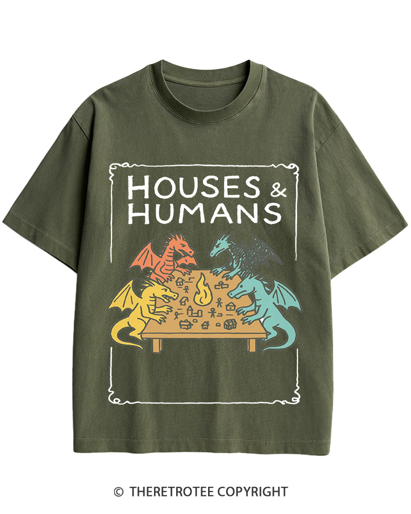 TheRetroTee Funny DnD Houses and Humans 1980s Cotton T-Shirt