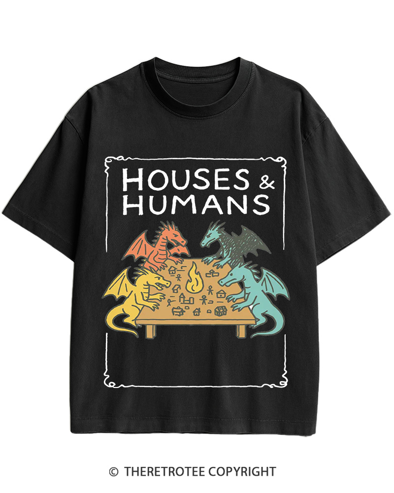 TheRetroTee Funny DnD Houses and Humans 1980s Cotton T-Shirt