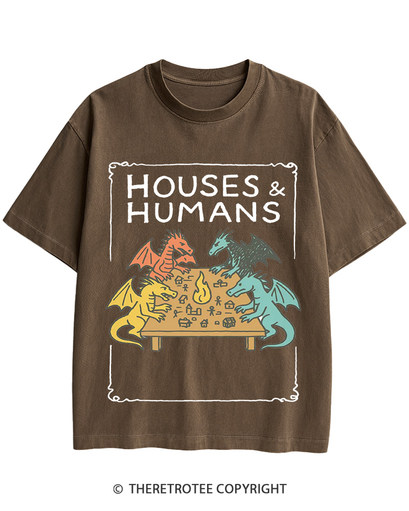 TheRetroTee Funny DnD Houses and Humans 1980s Cotton T-Shirt