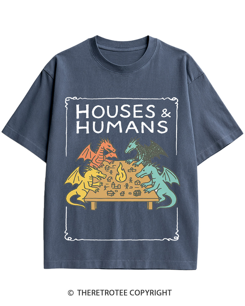 TheRetroTee Funny DnD Houses and Humans 1980s Cotton T-Shirt