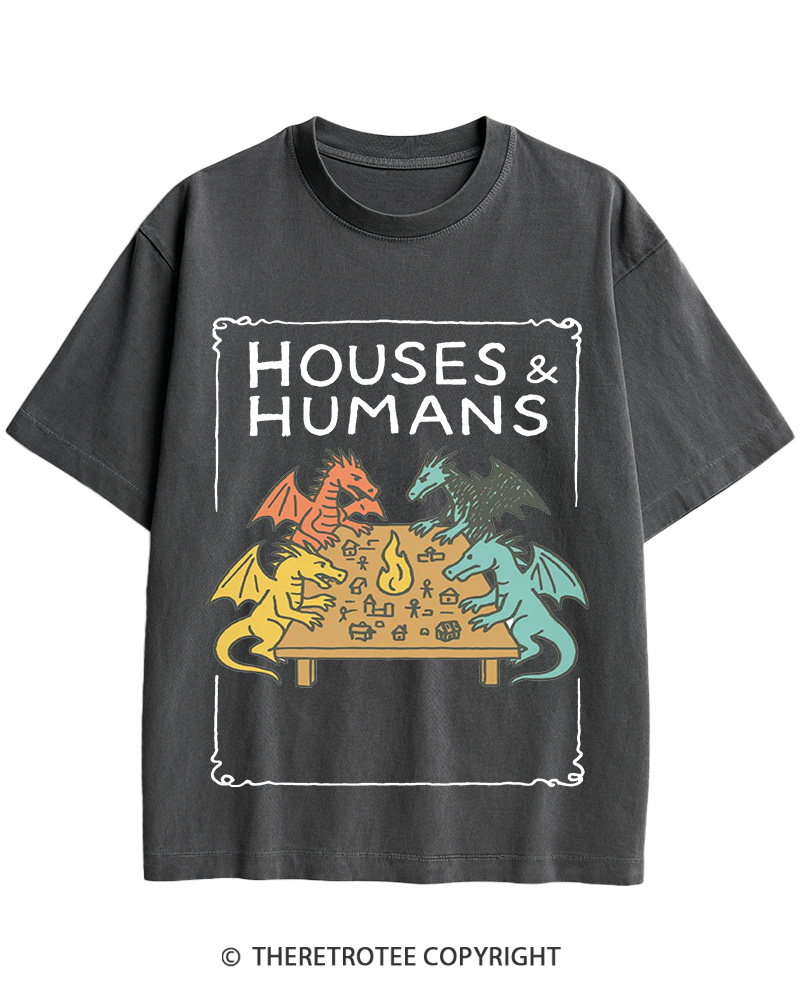 TheRetroTee Funny DnD Houses and Humans 1980s Cotton T-Shirt