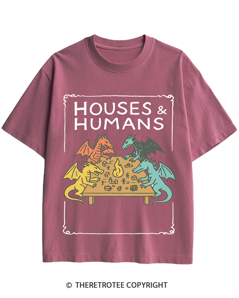 TheRetroTee Funny DnD Houses and Humans 1980s Cotton T-Shirt