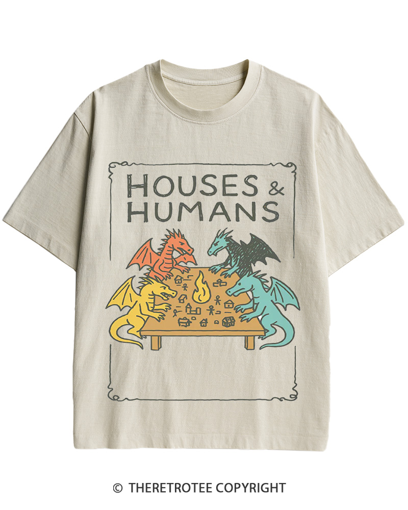 TheRetroTee Funny DnD Houses and Humans 1980s Cotton T-Shirt