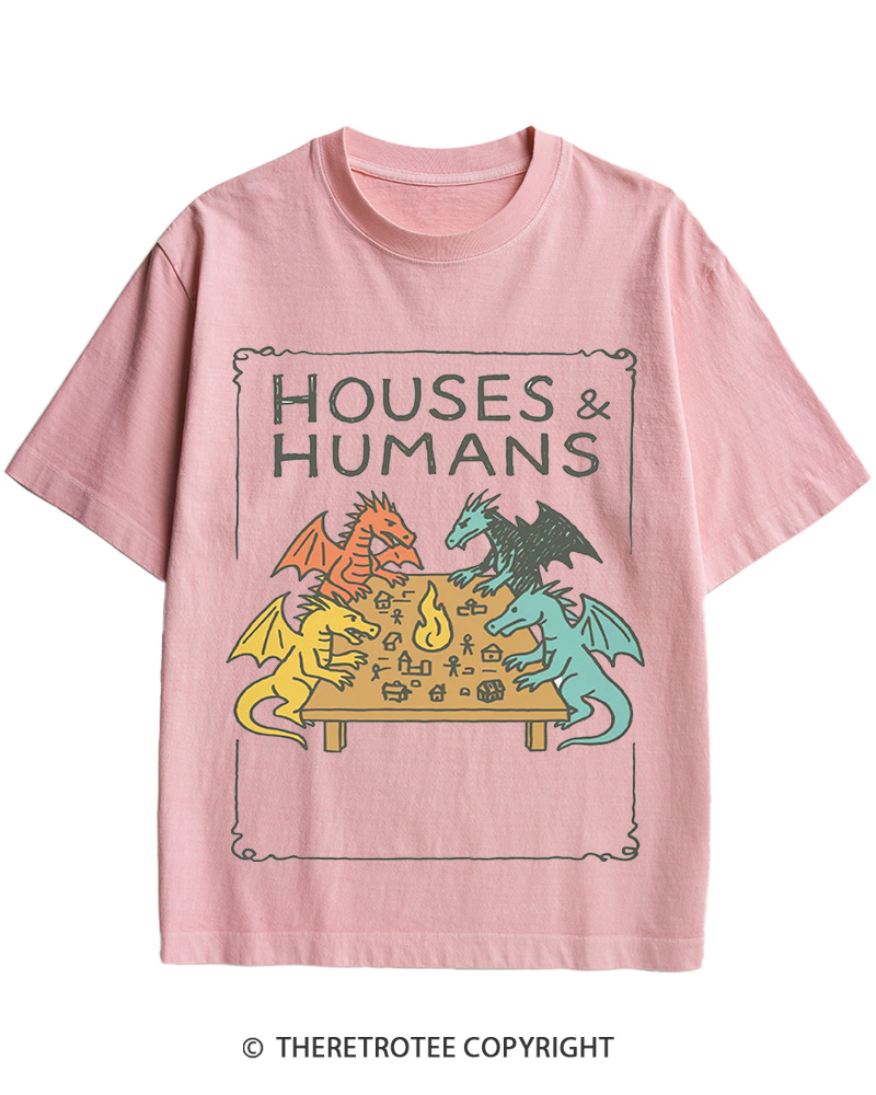 TheRetroTee Funny DnD Houses and Humans 1980s Cotton T-Shirt