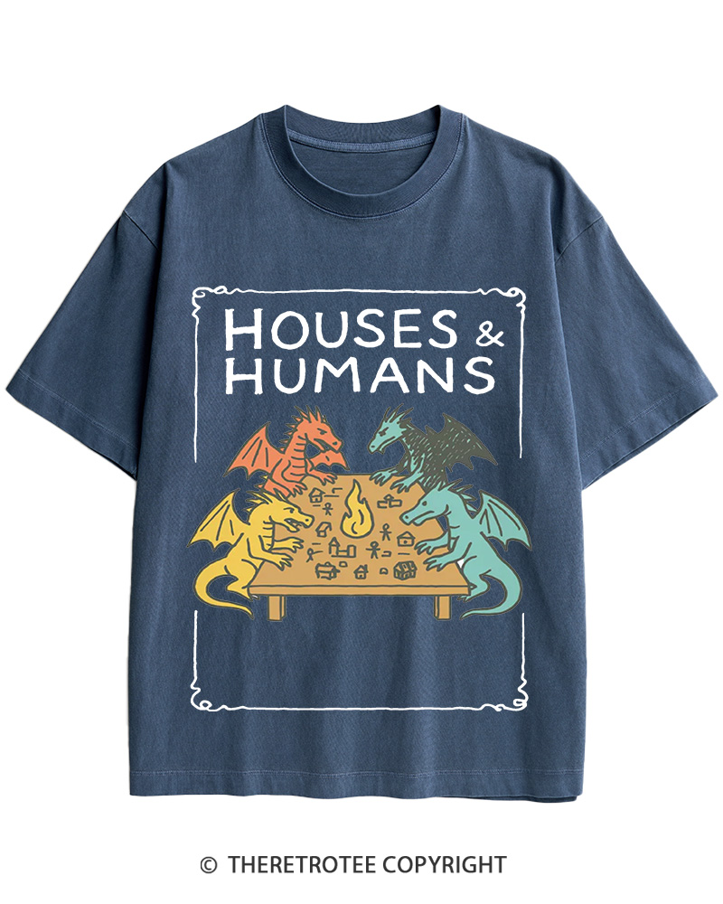 TheRetroTee Funny DnD Houses and Humans 1980s Cotton T-Shirt