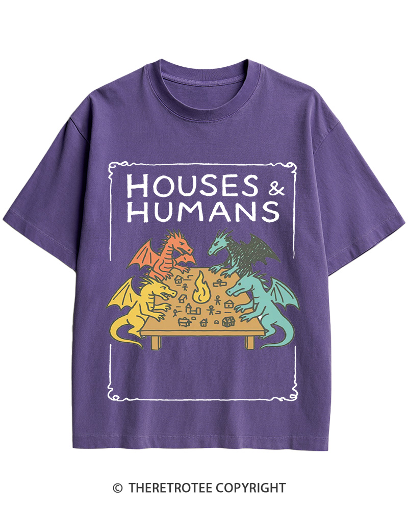 TheRetroTee Funny DnD Houses and Humans 1980s Cotton T-Shirt