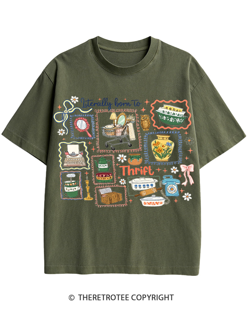 TheRetroTee Literally Born to Thrift 1980s Cotton T-Shirt