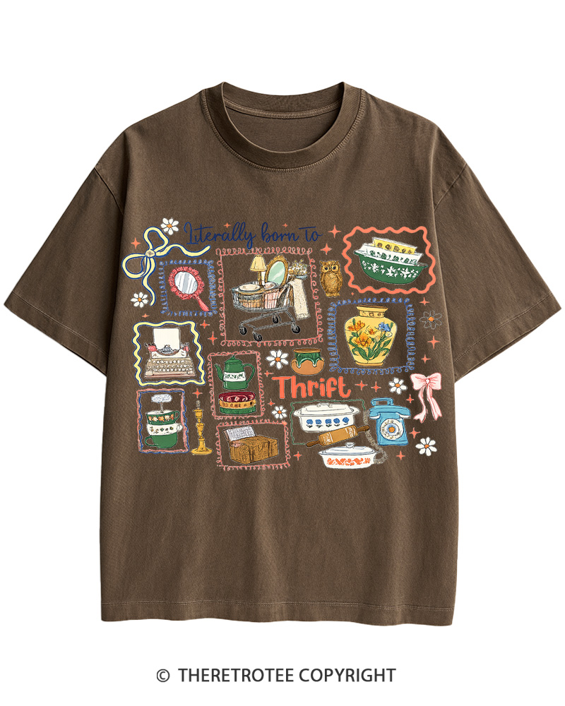 TheRetroTee Literally Born to Thrift 1980s Cotton T-Shirt