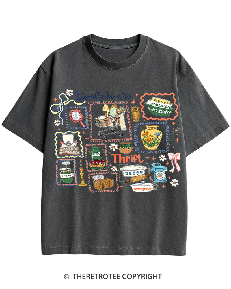 TheRetroTee Literally Born to Thrift 1980s Cotton T-Shirt