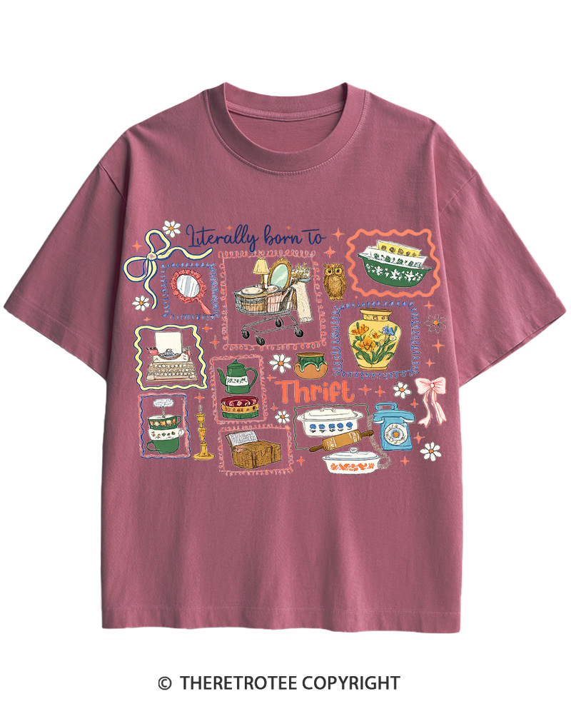 TheRetroTee Literally Born to Thrift 1980s Cotton T-Shirt