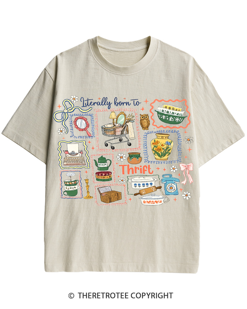 TheRetroTee Literally Born to Thrift 1980s Cotton T-Shirt