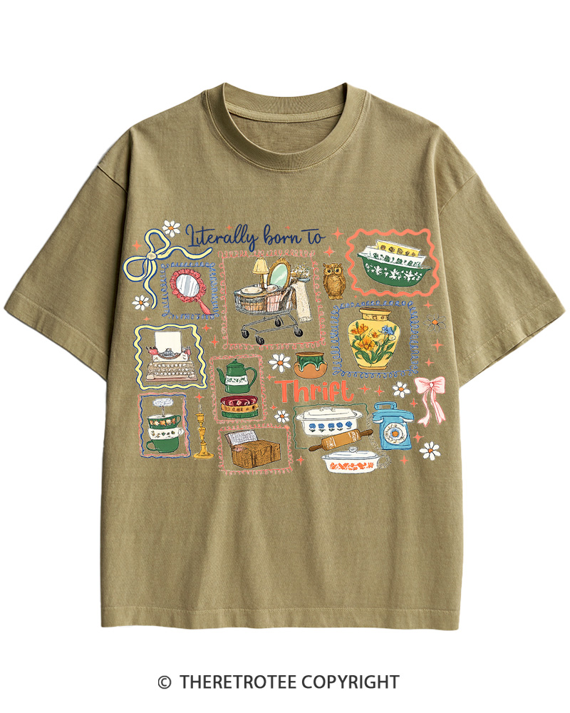 TheRetroTee Literally Born to Thrift 1980s Cotton T-Shirt