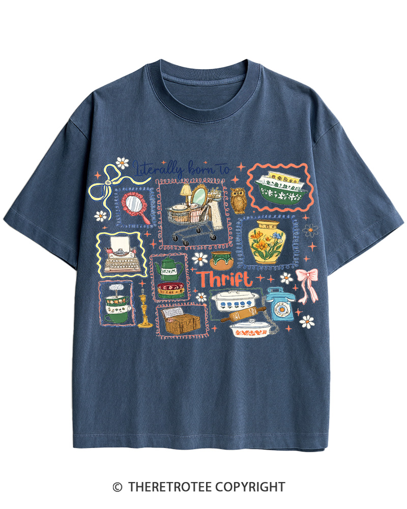 TheRetroTee Literally Born to Thrift 1980s Cotton T-Shirt