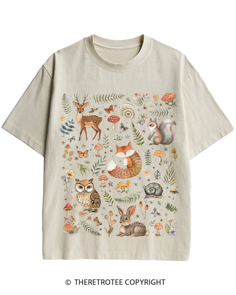 TheRetroTee Cottagecore Forest Animals Cotton T-Shirt