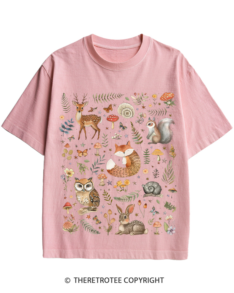 TheRetroTee Cottagecore Forest Animals Cotton T-Shirt