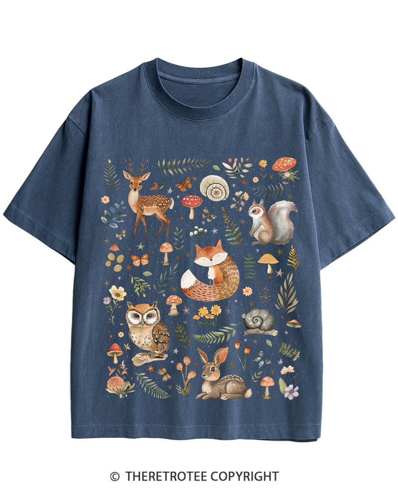 TheRetroTee Cottagecore Forest Animals Cotton T-Shirt