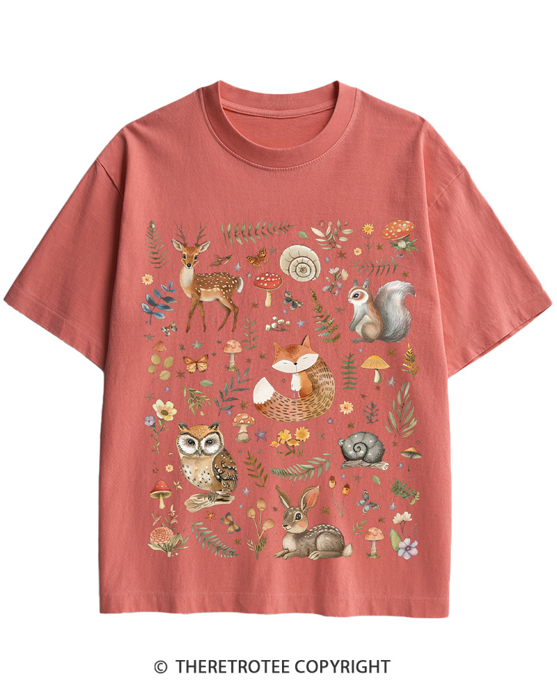 TheRetroTee Cottagecore Forest Animals Cotton T-Shirt
