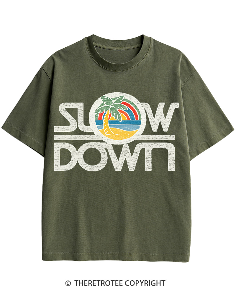 TheRetroTee 1970s Slow Down Sunset Retro Lifestyle Cotton T-Shirt