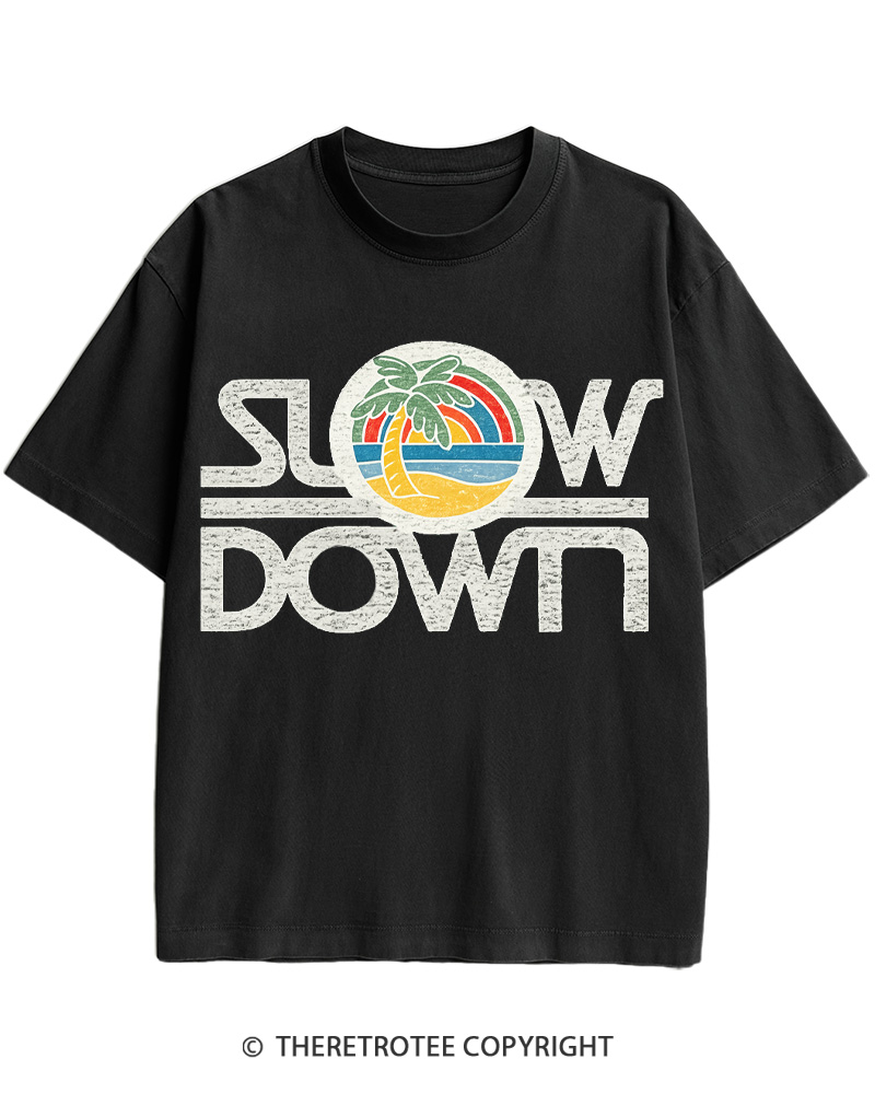 TheRetroTee 1970s Slow Down Sunset Retro Lifestyle Cotton T-Shirt